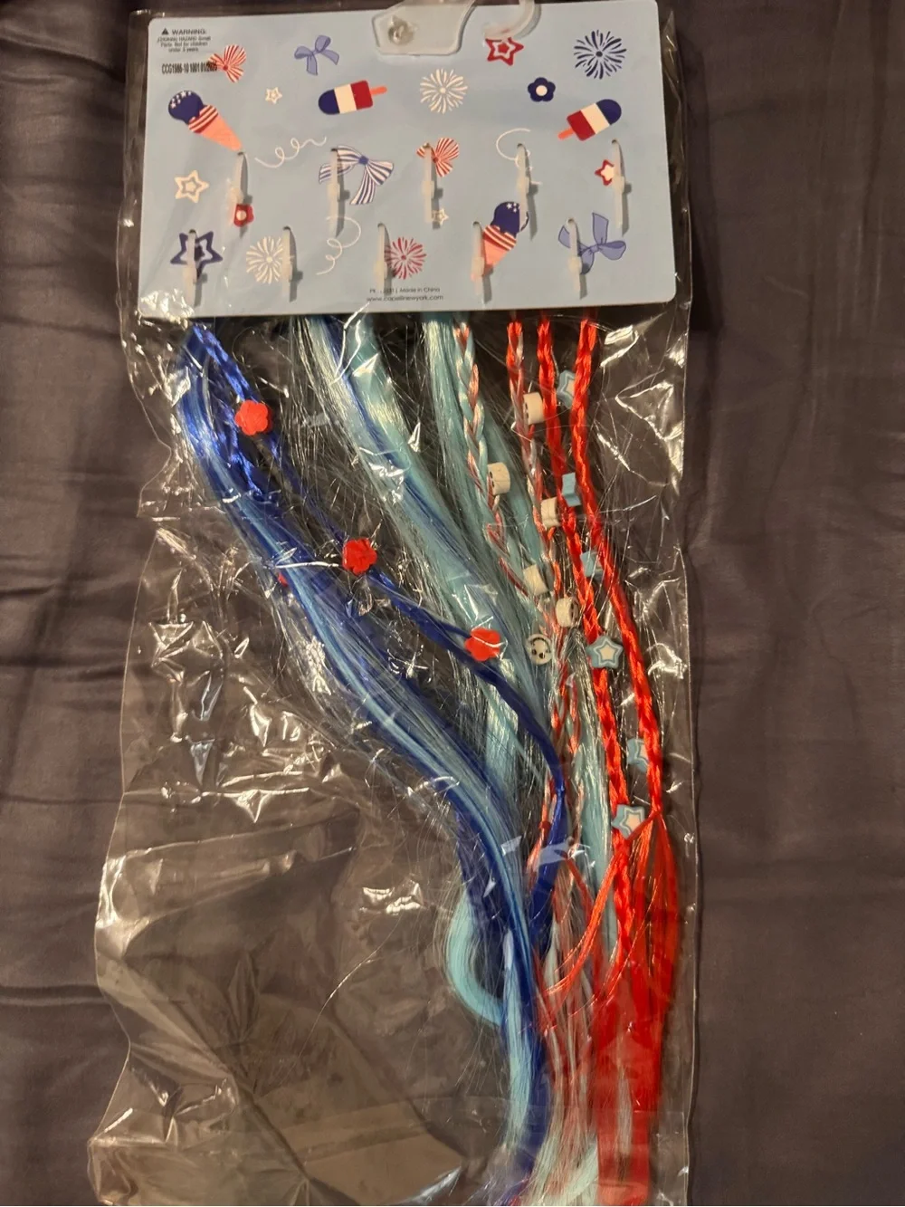 Capelli of New York Kids Faux Hair Clip Set - Red, Teal, Blue